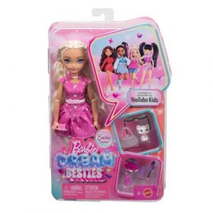 Mattel Dream Besties 'Malibu' Poup&eacute;e articul&eacute;e blonde et accessoires de maquillage, JKP50