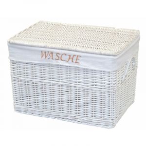 Décoshop26 Panier à linge en osier couleur blanc insert en tissu coffre avec poignées MED05174