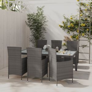 VidaXL Mobilier &agrave; d&icirc;ner de jardin 7pcs et coussins R&eacute;sine tress&eacute;e Gris - Gris et blanc