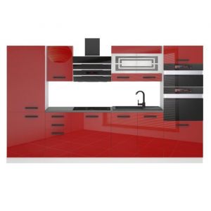 Belini Cuisine Equipee Complete MILA Muebles de Cuisine Complets - 300 cm. Avec Plan de Travail, rouge très brillant