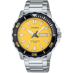 Casio Montre Analogique - Mtd125d-9av - Acier Inoxydable - Cadran Jaune - Étanche 100 M