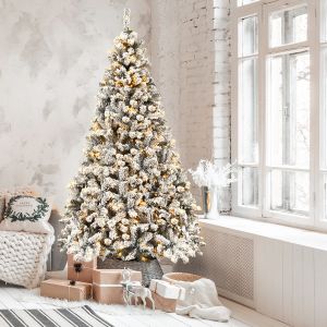 Coast 225 cm sapin de No&euml;l artificiel avec neige et lumi&egrave;res LED blanc chaud sapin de No&euml;l aiguilles en PVC