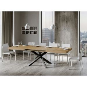 Table Volantis Extensible Dessus Chêne Nature 90x160 Allongée 264 cadre Anthracite