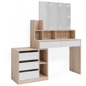 Coiffeuse Anja, Blanc/Sonoma, 139.8 cm avec éclairage led Vicco