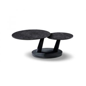 Meublorama - Table basse virello &ndash; Table basse ronde &Oslash;80 cm &ndash; Pierre naturelle gris fonc&eacute; & m&eacute;tal &ndash; Design contemporain et robuste