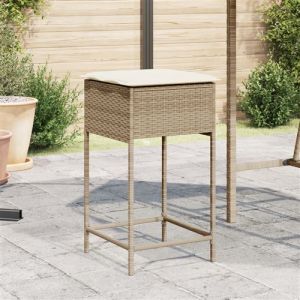 VidaXL Tabourets de bar jardin avec coussins lot de 2 beige poly rotin, tabouret, tabouret de bar extérieur, chaise de bar, tabouret de jardin