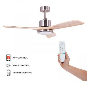 Ventilateur Plafond Kekai Tramontana DC 132x40cm 55W Argent avec Pales en Bois, Lumière Réglable, Minuterie, Application Smart