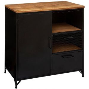 Pegane Buffet 1 porte en m&eacute;tal et bois coloris noir - Longueur 80 x Profondeur 42,5 x Hauteur 85 cm