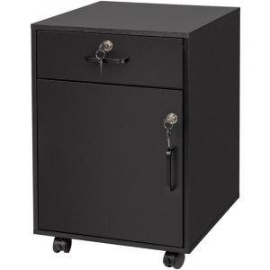 Relaxdays Conteneur &agrave; roulettes, tiroir et porte, H x L x P : 57 x 40 x 40 cm, verrouillable, classeur, noir