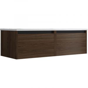 Mennza Meuble de salle de bain suspendu 120cm nice edge bois fonc&eacute; - Vasque en c&eacute;ramique