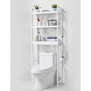 Étagère WC-VEVOR-Meuble de Rangement au-Dessus des Toilettes Réglable à 3 Niveaux-Convient à la Plupart des Toilettes-Blanc