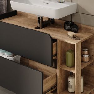 Vicco - Meuble sous vasque Karen, Sonoma/Anthracite, 100x65cm avec 2 tiroirs