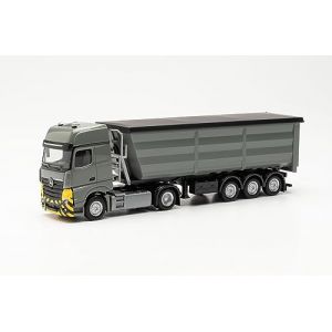 Image de Herpa Maquette Camion Mercedes-Benz Actros L Semi-remorque à Benne Ronde en Acier, échelle 1/87, Model Allemand, pièce de Collection, Figurine Plastique Miniature, 316545