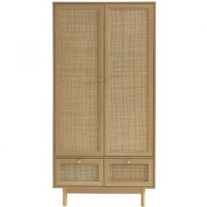 Armoire helena effet ch&ecirc;ne et cannage rotin 90cm - Bois