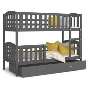 Lit Superposé Cleo 90x190 (Sans Matelas) Gris - gris Livré avec le sommiers et tiroir. - Gris - gris