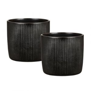 Scheurich Solido Linea, set de 2 pots � fleurs en c�ramique, coloris: Ebano, diam�tre 15 cm, hauteur 13,7 cm, 1,9 l vol.