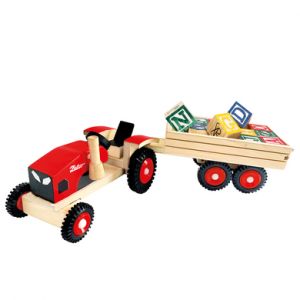 Bino World of Toys Tracteur en Bois Zetor - Jouet Traditionnel pour Enfants à partir de 3 Ans - avec remorque en Bois et pneus en Caoutchouc - 2 pièces - Multicolore