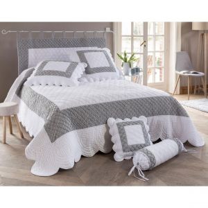 Image de Boutis, plaid en coton bicolore-blanc/gris