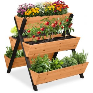 Relaxdays Jardinière Verticale, en Bois, H x l x P : 82 x 75 x 90 cm, Plate-Bande surélevée avec 5 boîtes, Plate-Bande superposée, Balcon, terrasse, Orange/Noir