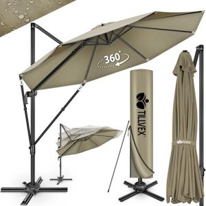 Image de Parasol déporté - Tillvex - Hexagonal 330 cm - Protection UV 50+ - Rotatif 360° - Manivelle pratique