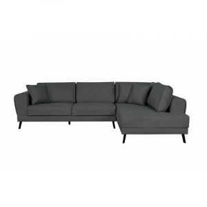 Loungitude IMPERIAL - Canapé d'angle convertible 2 coffres en tissu et pieds en métal noir - Gris foncé