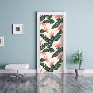 Plage Sticker Porte Plantes Roses - Exclu Wall Sweet Home - 204x83cm - Autocollant Décoratif pour Porte Intérieure - Fleurs Roses Décoratives - Multicouleur