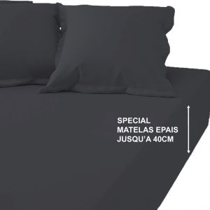 Drap housse grand bonnet XL Satin de coton Gris anthracite foncé TERTIO