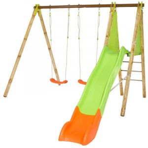 Trigano Balançoire en bois poutre métal 2,30 m Techwood terroba - 4 enfants