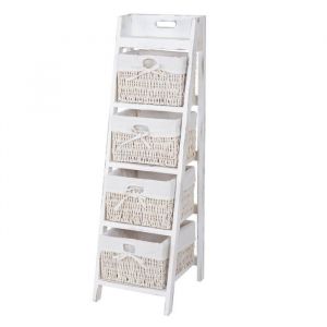 Décoshop26 Étagère échelle avec 4 tiroirs panier 101x30cm style vintage en bois blanc 040002545
