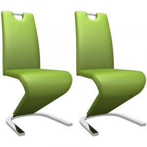 Image de VidaXL Chaises À D?Ner Avec Forme De Zigzag 2 Pcs Vert Similicuir