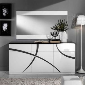 Image de Buffet 3 portes 3 tiroirs Blanc/Noir - CROSS - Noir et Blanc - Bois - L 180 x l 49 x H 85 cm - Buffet