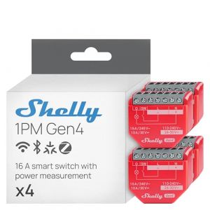 Shelly 1PM GEN4 - interrupteur matter, zigbee, wi-fi, 1 canal 16A, mesure de consommation &eacute;lectrique, &eacute;clairage connect&eacute;, contr&ocirc;
