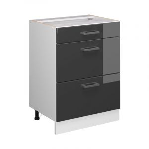 Meuble Bas Universel R-Line, 60 Cm Avec Tiroirs, Sans Plan De Travail, Anthracite Haute Brillance, Vicco
