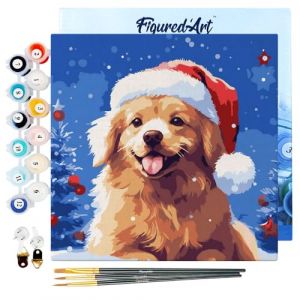 Mini peinture au numéro : Chien Mignon à Noël - toile tendue sur chassis