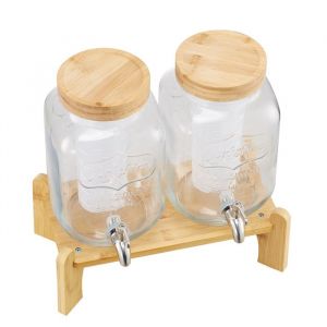 Distributeur de Boissons en Verre-Duoku-3,8 L-Lot de 2-avec Support-Robinet et Infuseur-Idéal pour Servir des Jus