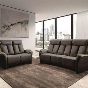 COIMBRA - Canap&eacute;s Relax 3 Places Electrique et 2 Places Electrique Gris Fonc&eacute;