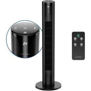 Ventilateur de tour Erikssøn - Silent Comfort Series - Ventilateur sur pied avec télécommande - Minuterie - 3 vitesses - 55W - 39 dB - 106cm - Efficace sur le plan énergétique - Ventilateur de refroidissement pour la pièce - Noir