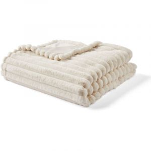 Arezzo - plaid - 200x140 cm - en fausse fourrure c&ocirc;tel&eacute; et velours - Beige