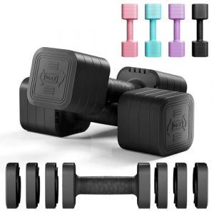 Dripex Lot de 2 Haltères Musculation Réglables 25 kg Poids Musculation 4 en 1 avec Poignée en Caoutchouc TPU - Violet