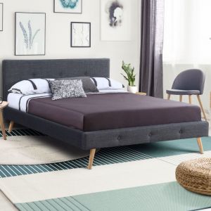 Image de Idmarket ID MARKET - Lit double scandinave OSLO 140x190 cm tissu gris anthracite