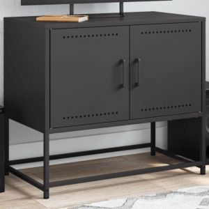 VidaXL Meuble TV noir 68,5x39x60,5 cm acier, support TV, buffet TV, meuble multimédia, banc TV, armoire hifi, centre de divertissement, console TV