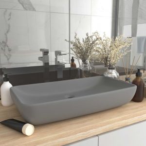 Image de VidaXL Lavabo de luxe rectangulaire Gris clair mat 71x38 cm Céramique