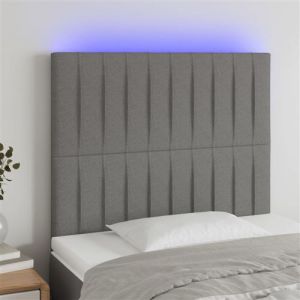 VidaXL Tête de Lit à LED Meuble de Chambre à Coucher Accessoire de Lit Simple Tête de Cadre de Lit Intérieur Gris Foncé 80x5x118/128 cm Tissu