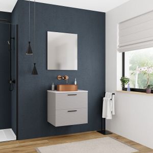 Ceramia Set complet 60 cm : plan vasque blanc mat + meuble assembl&eacute; certifi&eacute; FSC, gris perle (CERAMIA-4LG60-S)