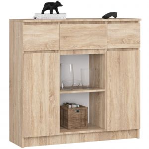Image de Akord - Commode 2 Portes 3 Tiroirs 1 Petite Porte Chêne Sonoma 101X35X98
