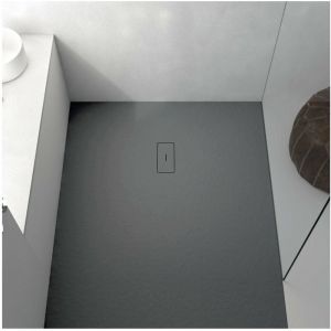 Stano Receveur de douche 80 x 90 cm extra plat FUSION en résine surface ardoisée anthracite - Gris