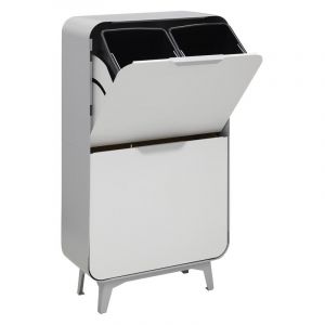 ARREGUI Round CR421-R Meuble poubelle de recyclage en acier de 4 seaux, poubelle de tri sélectif design, 4 x 17 L (68 L), gris argent et blanc mat.