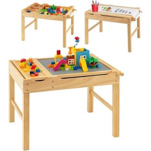 COSTWAY 2 en 1 Table pour Enfants avec Plaques lego Rangement Cach&eacute; Plateau R&eacute;versible avec Rouleau de Papier pour Dessiner 3