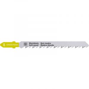 Fein Lame de scie sauteuse F-IRON Jig 26 AS pour bois CV 75 T4 SW SC. Pour Bois, bois tendre, bois de construction, plans de travail de cuisine, contreplaqué, multiplex, panneaux lattés, MDF.VE=5 pcs.