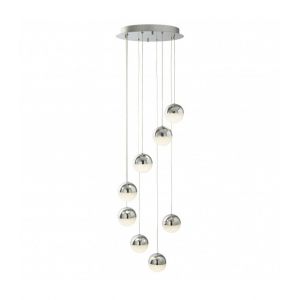 Searchlight Suspension Marbles, chrome et verre, 8 ampoules